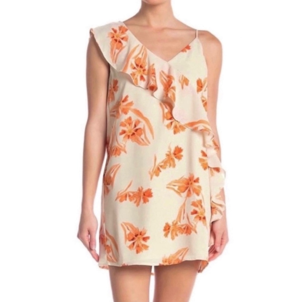 COLLECTIVE CONCEPTS FLORAL PRINT RUFFLE MINI DRESS